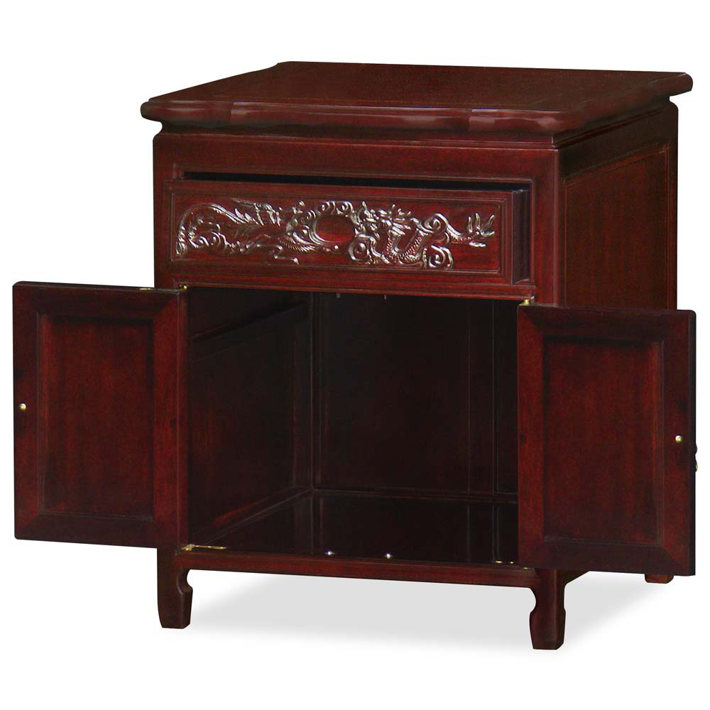 Dark Cherry Rosewood Dragon and Phoenix Oriental Nightstand