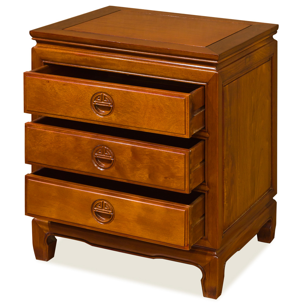 Natural Finish Rosewood Chinese Longevity Design Nightstand