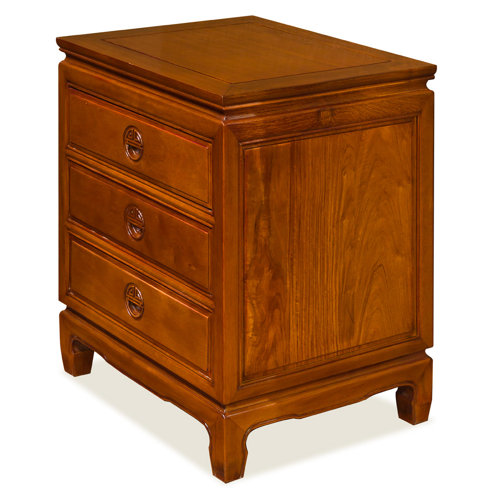 Natural Finish Rosewood Chinese Longevity Design Nightstand