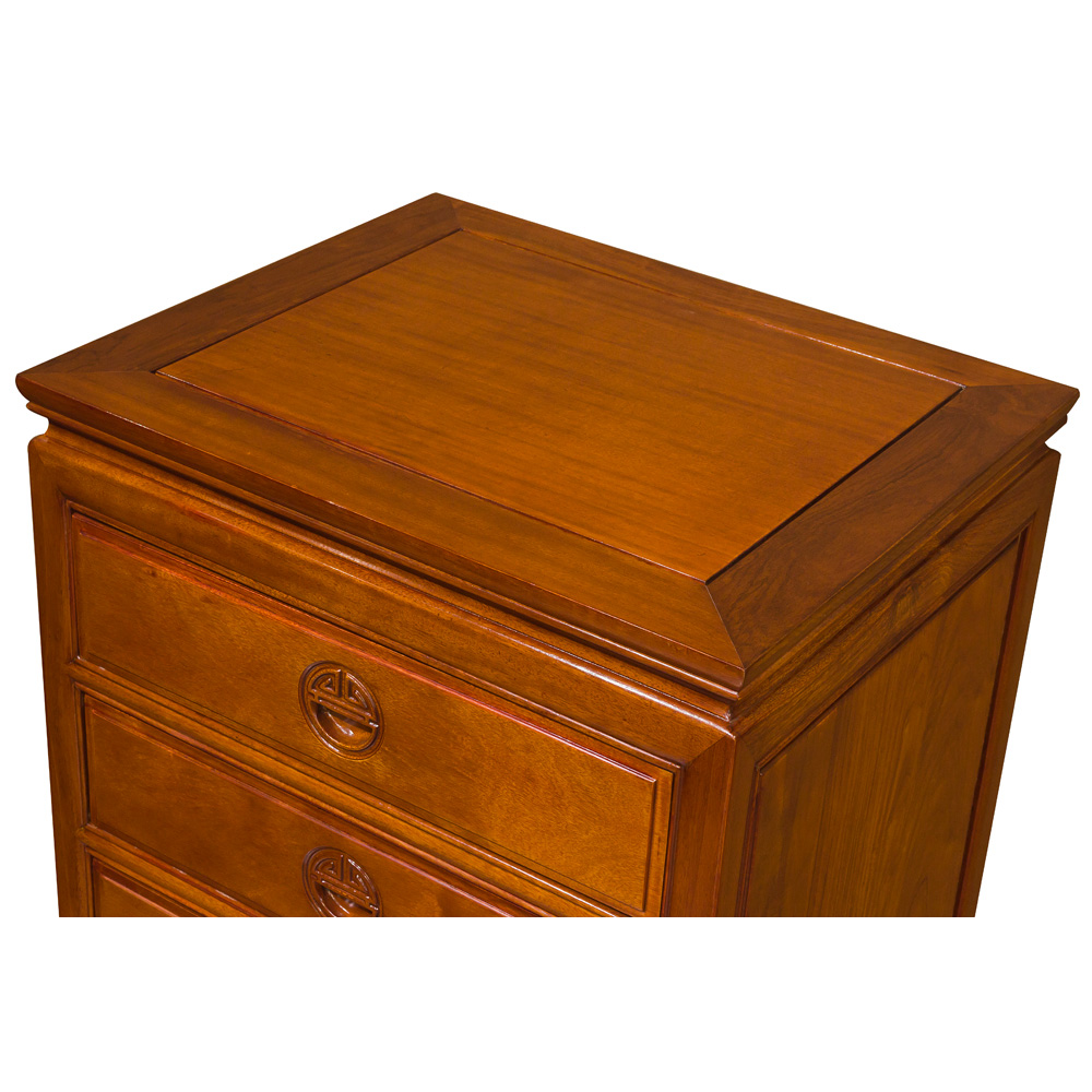 Natural Finish Rosewood Chinese Longevity Design Nightstand