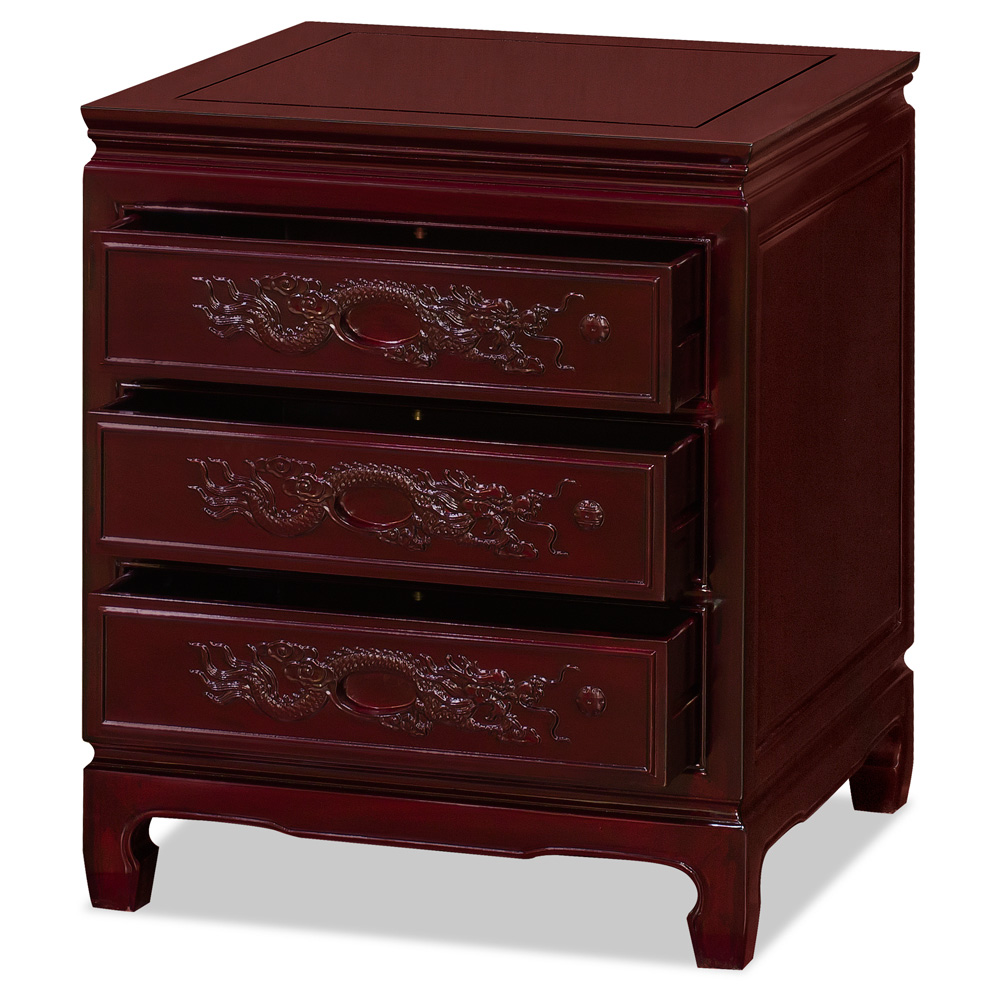 Dark Cherry Rosewood Dragon Chinese Nightstand