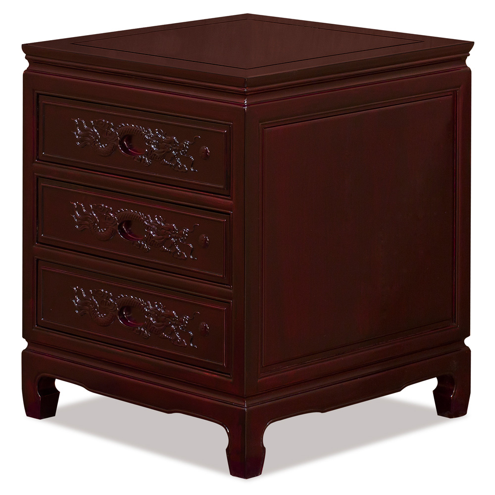 Dark Cherry Rosewood Dragon Chinese Nightstand