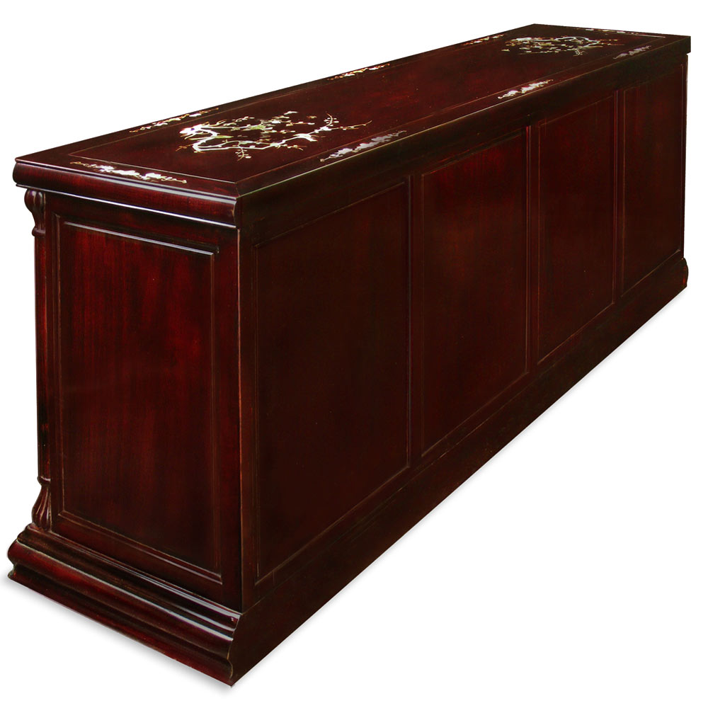 Dark Cherry Rosewood Mother of Pearl Inlay Oriental Dresser