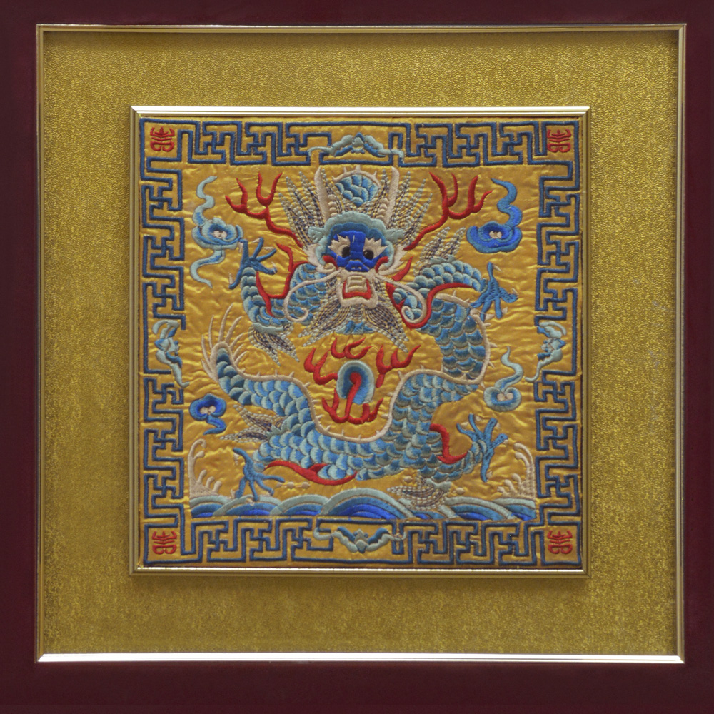 Chinese Silk Embroidery of Dragon and Phoenix Shadow Box Set