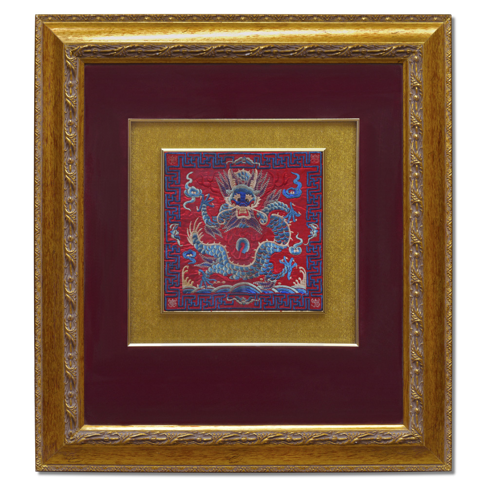 Chinese Silk Embroidery of Dragon and Phoenix Shadow Box Set