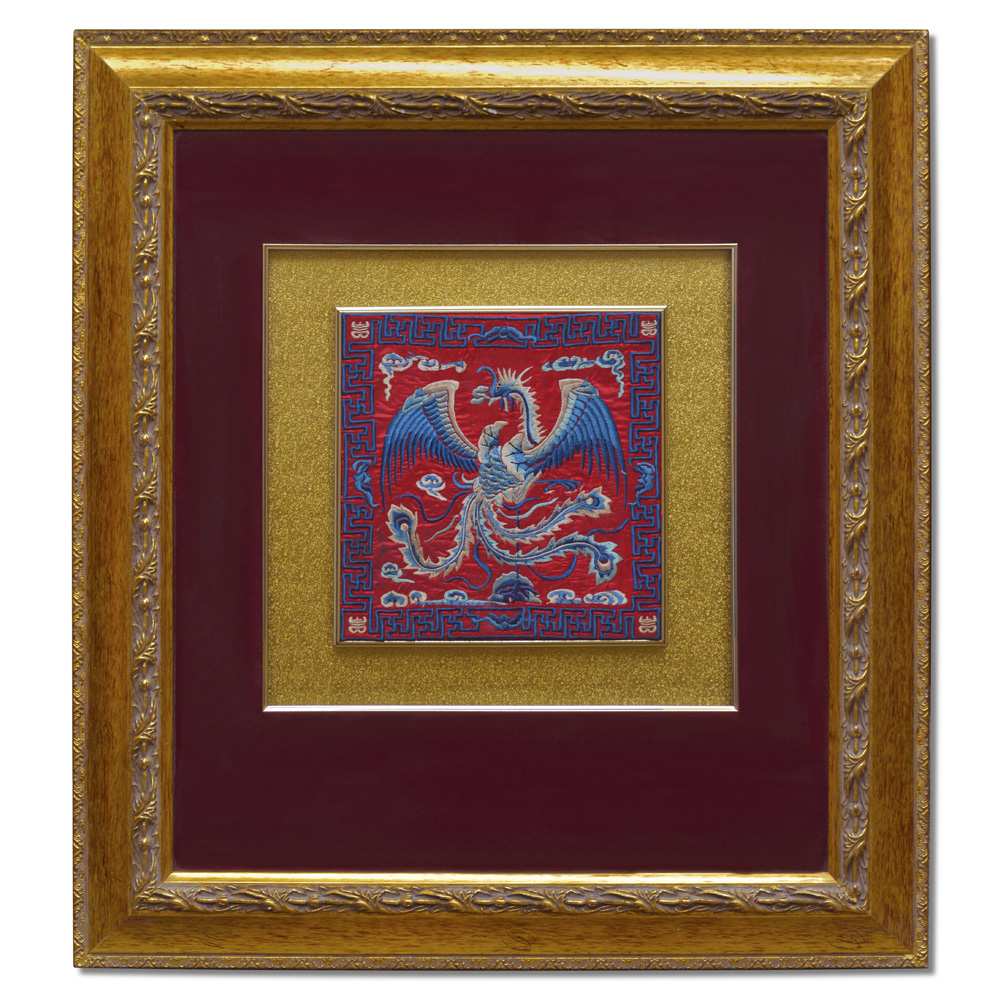 Chinese Silk Embroidery of Dragon and Phoenix Shadow Box Set