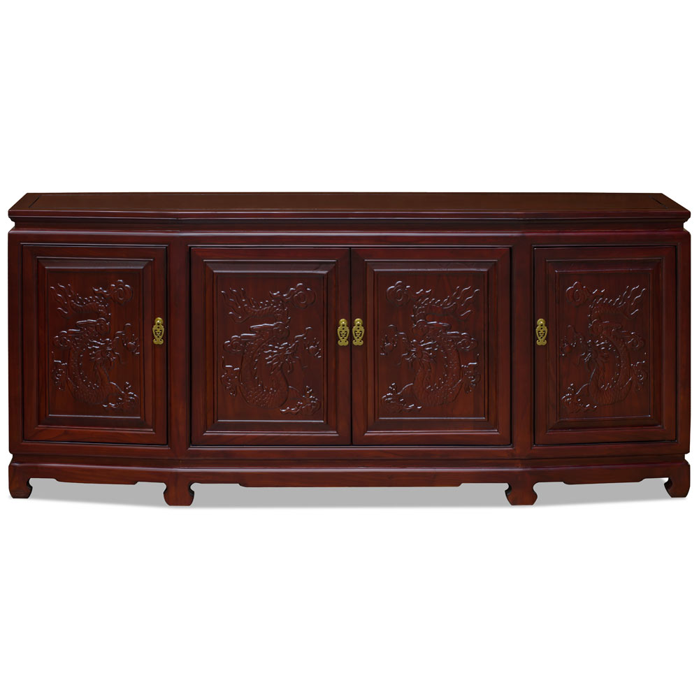 Dark Cherry Elmwood Dragon Carving Oriental Sideboard