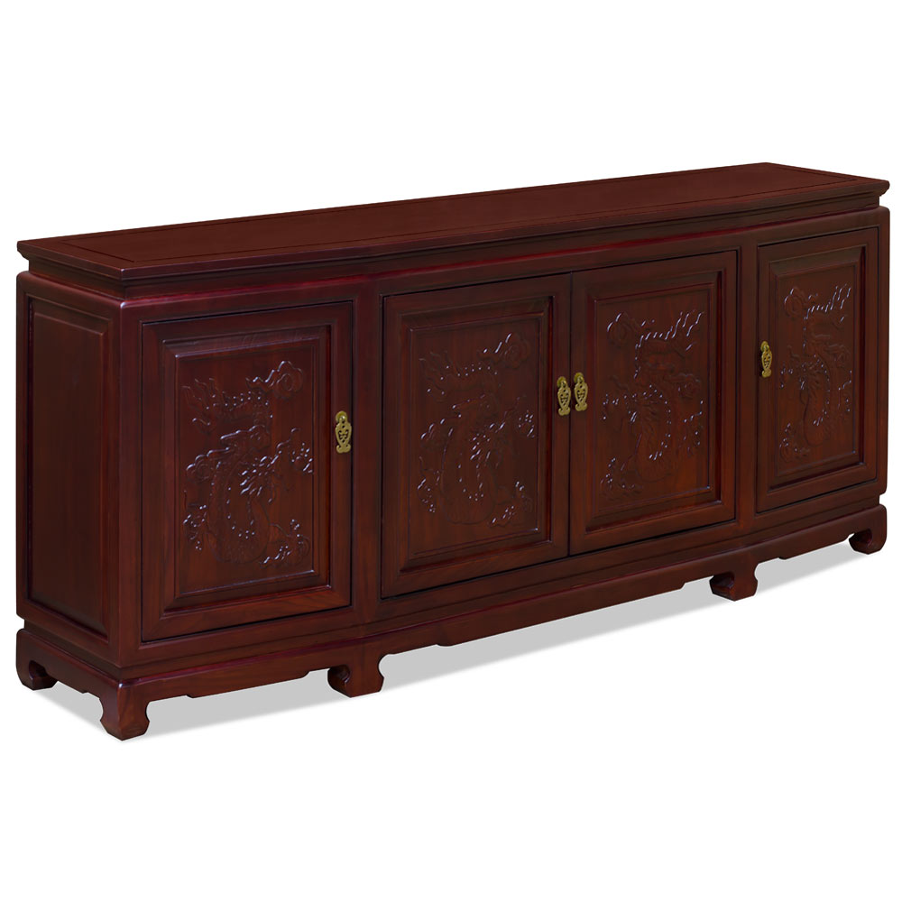 Dark Cherry Elmwood Dragon Carving Oriental Sideboard