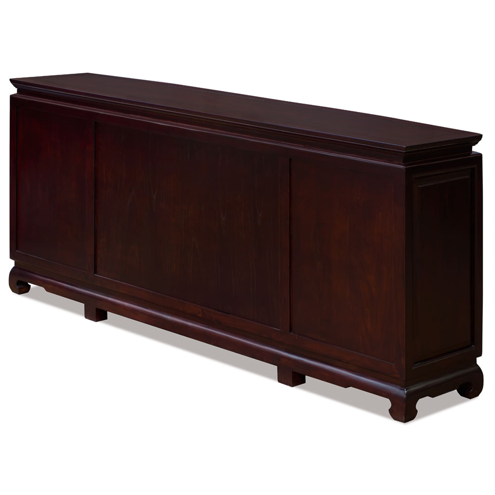 Dark Cherry Elmwood Chinese Longevity Sideboard with Geometric Lattice Doors