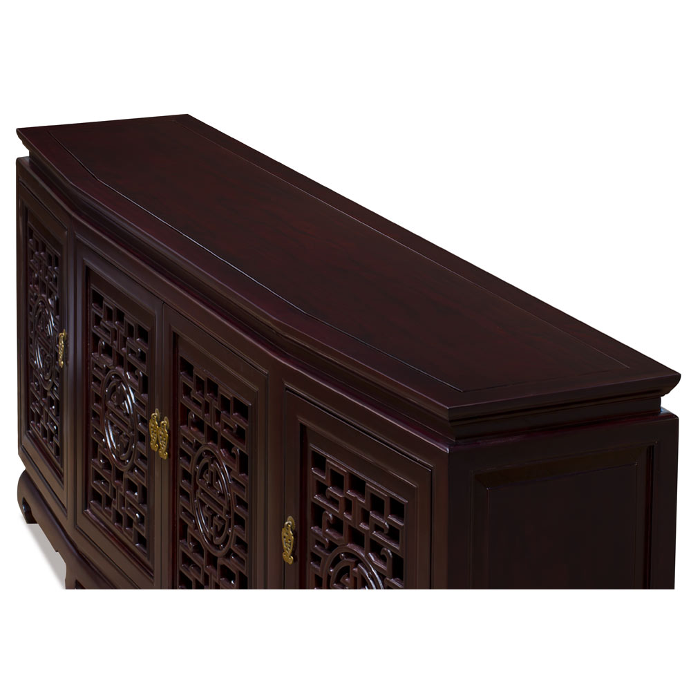 Dark Cherry Elmwood Chinese Longevity Sideboard with Geometric Lattice Doors