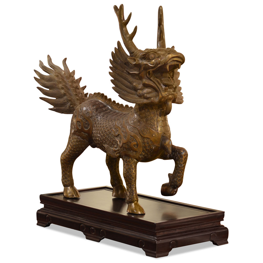 Bronze Marching Kirin Oriental Statue Set