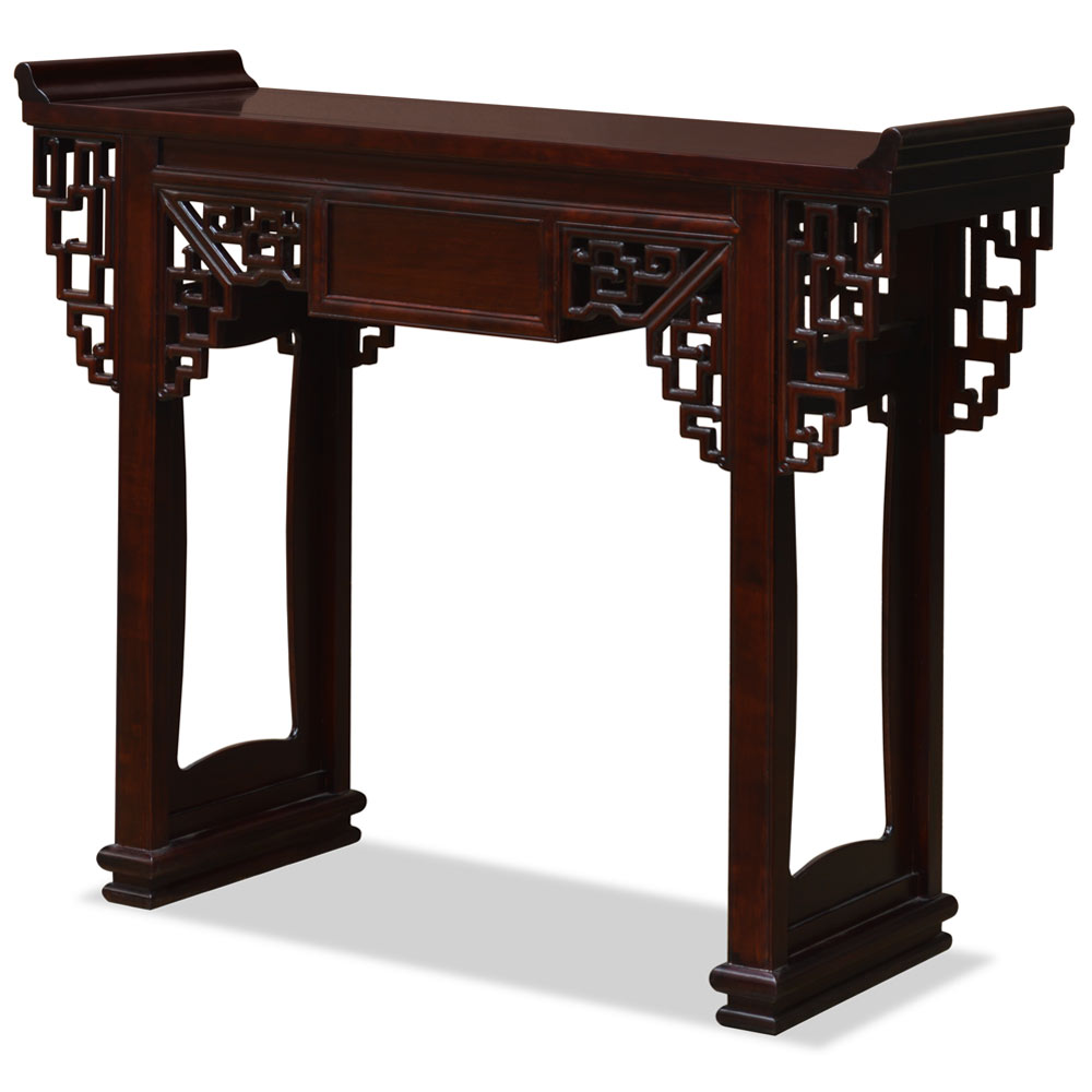 Dark Cherry Elmwood Longevity Design Asian Altar Table with Drawer