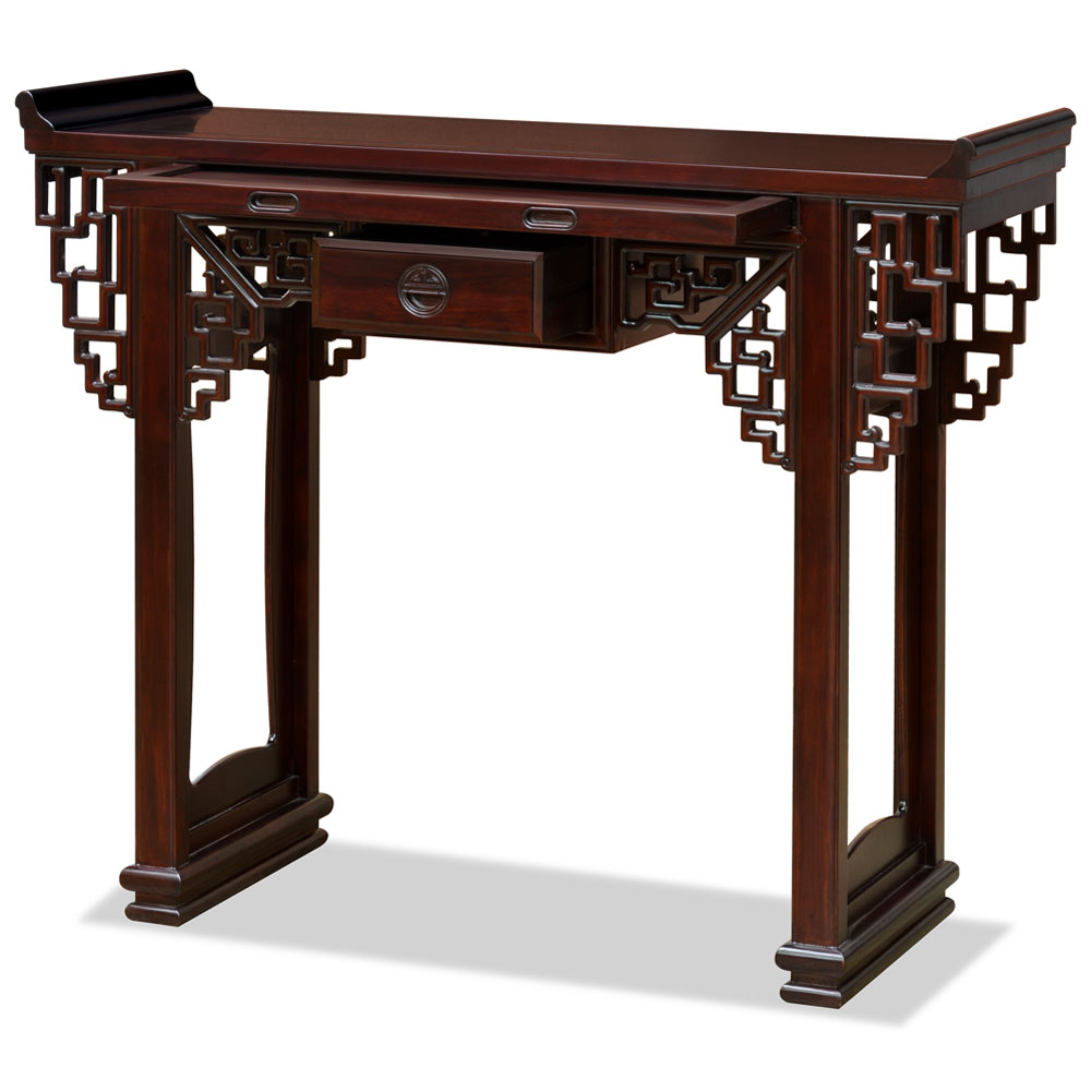 Dark Cherry Elmwood Longevity Design Asian Altar Table with Drawer