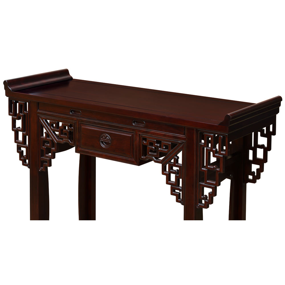 Dark Cherry Elmwood Longevity Design Asian Altar Table with Drawer