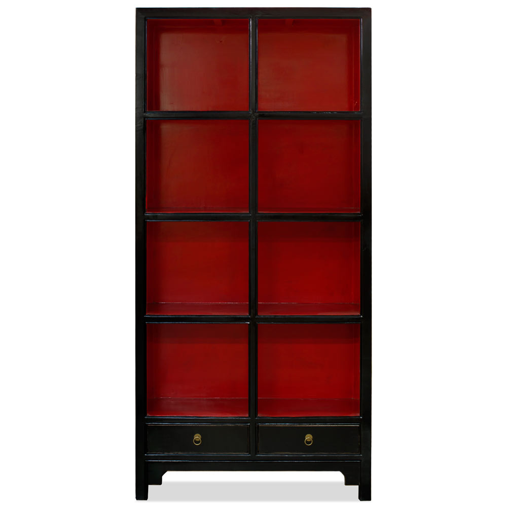 Distressed Black and Red Elmwood Zen Asian Bookcase