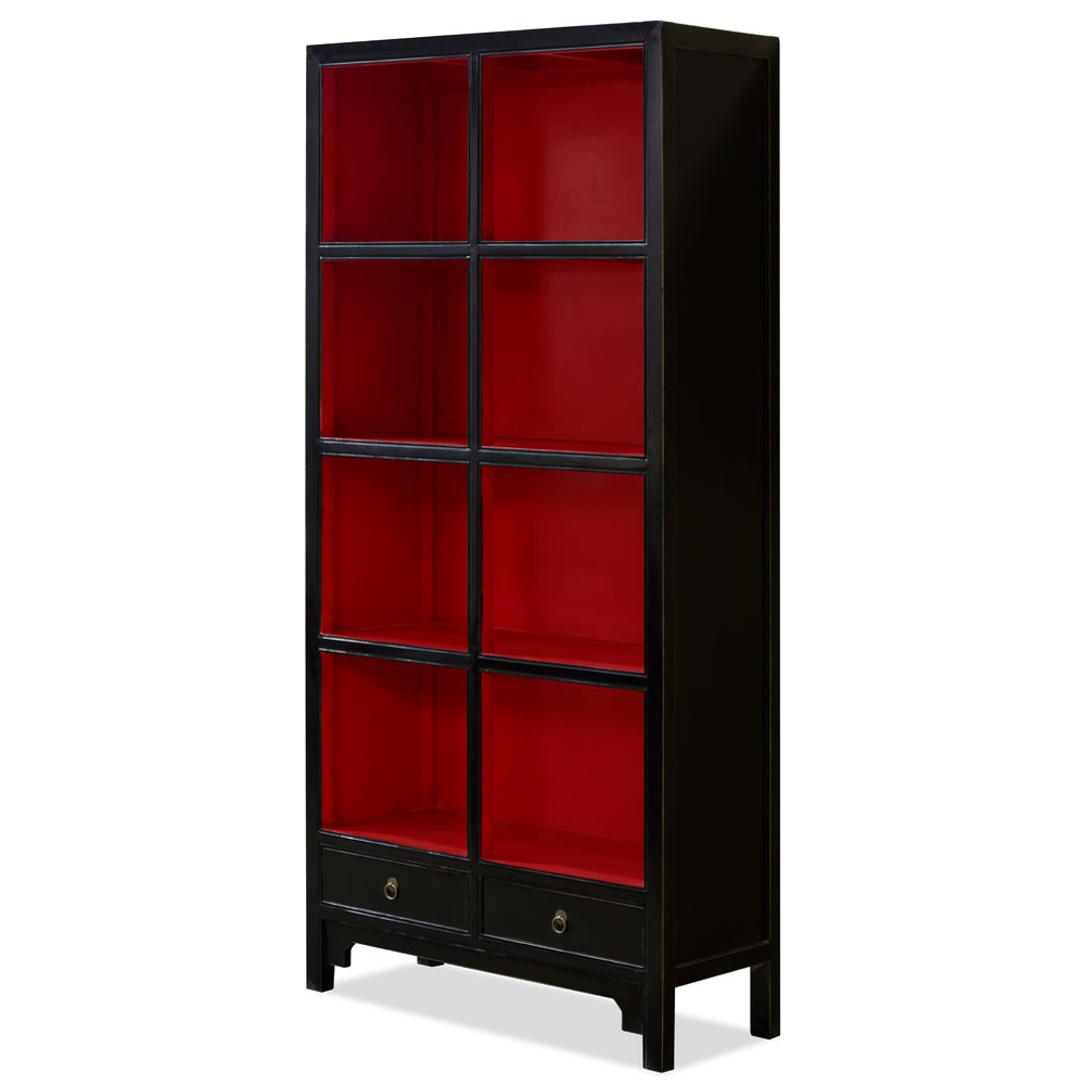 Distressed Black and Red Elmwood Zen Asian Bookcase