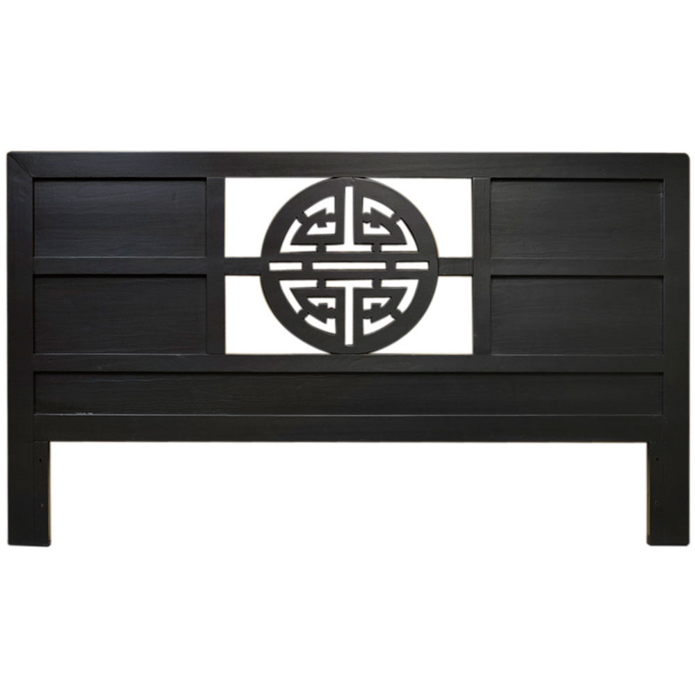 Distressed Black Elmwood King Size Longevity Asian Headboard