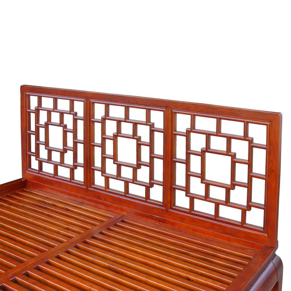 Honey Elmwood Ming King Size Chinese Platform Bed with Lattice Headboard