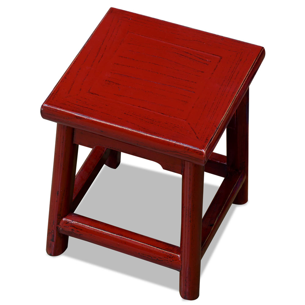 Distressed Red Petite Chinese Village Wooden Bench