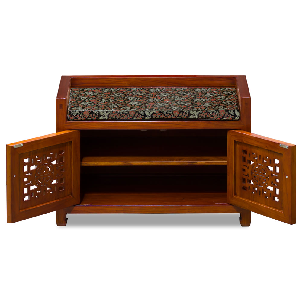 Natural Elmwood Longevity Chinese Shoe Bench