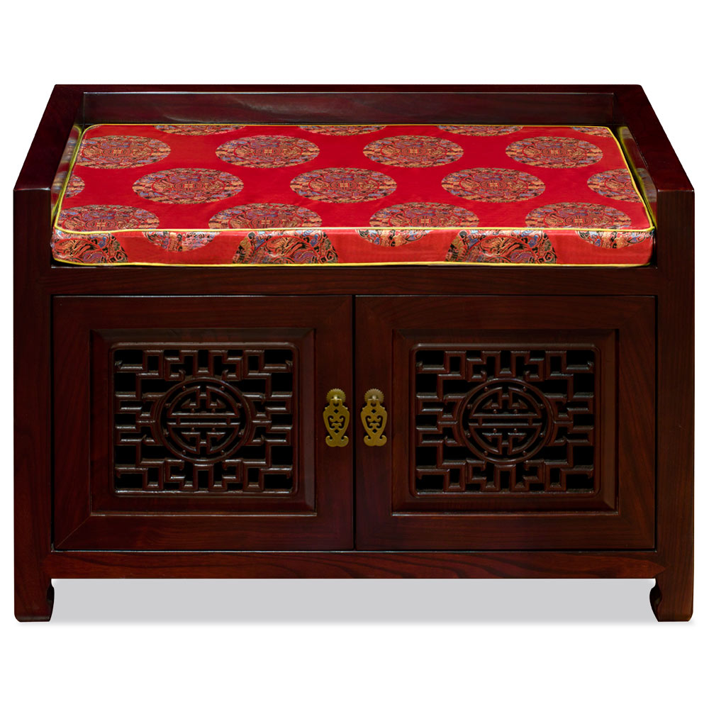 Dark Cherry Elmwood Longevity Chinese Shoe Bench