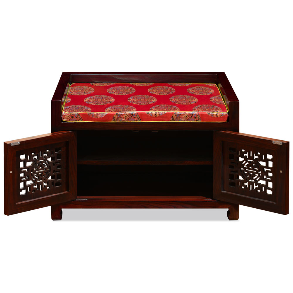 Dark Cherry Elmwood Longevity Chinese Shoe Bench