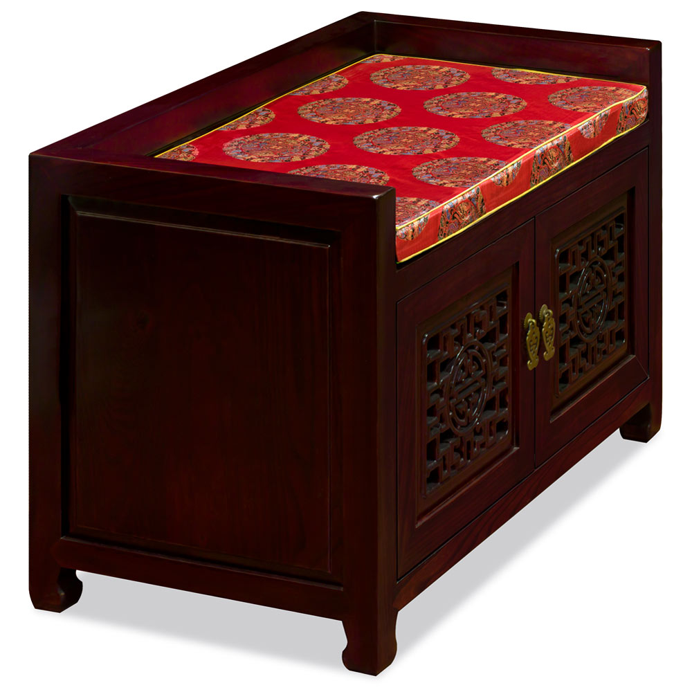 Dark Cherry Elmwood Longevity Chinese Shoe Bench