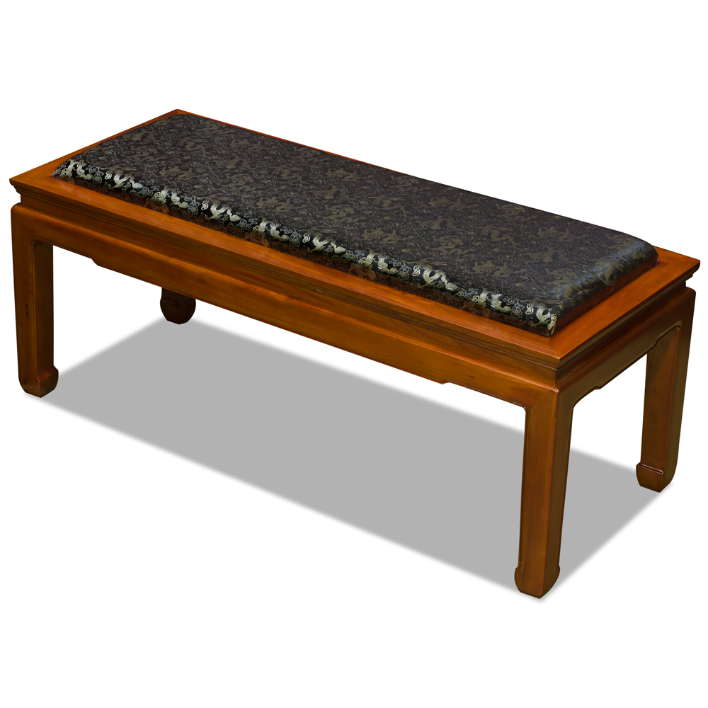 Natural Finish Elmwood Oriental Bench with Black Silk Cushion