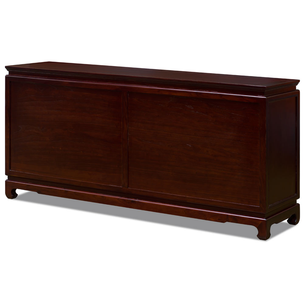 Dark Cherry Elmwood Bird and Flower Motif Oriental Sideboard