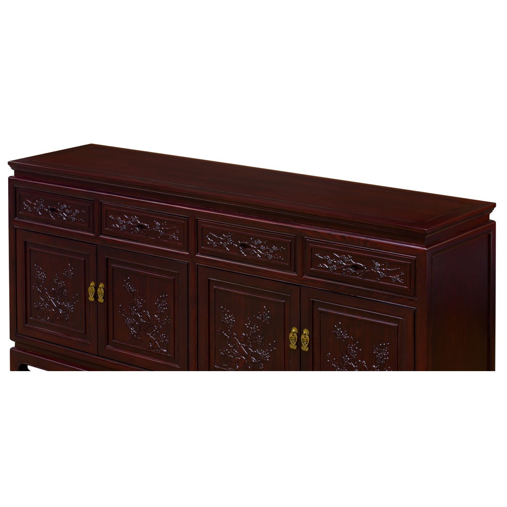 Dark Cherry Elmwood Bird and Flower Motif Oriental Sideboard