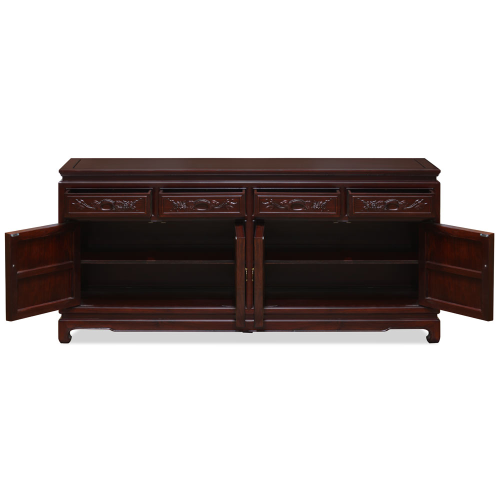 Dark Cherry Elmwood Dragon Motif Oriental Sideboard