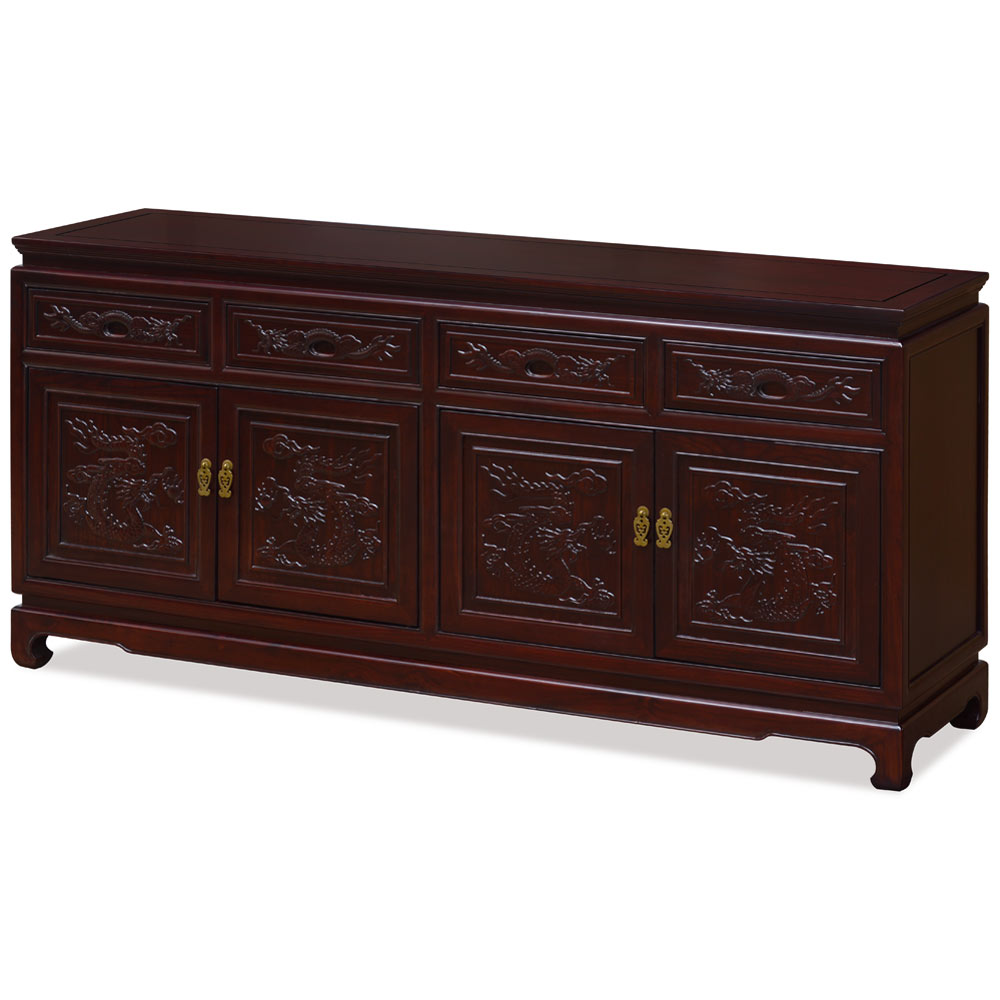 Dark Cherry Elmwood Dragon Motif Oriental Sideboard