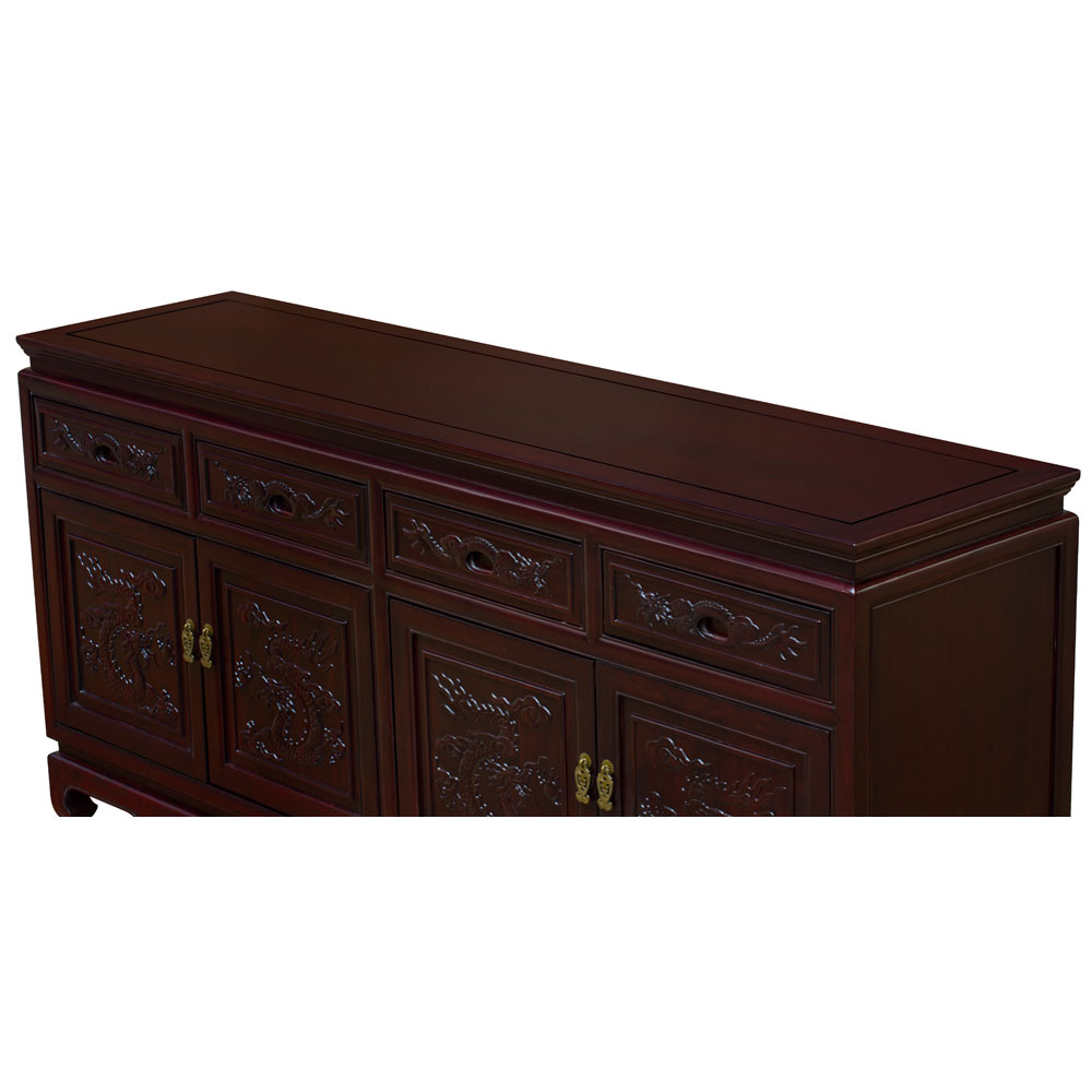 Dark Cherry Elmwood Dragon Motif Oriental Sideboard