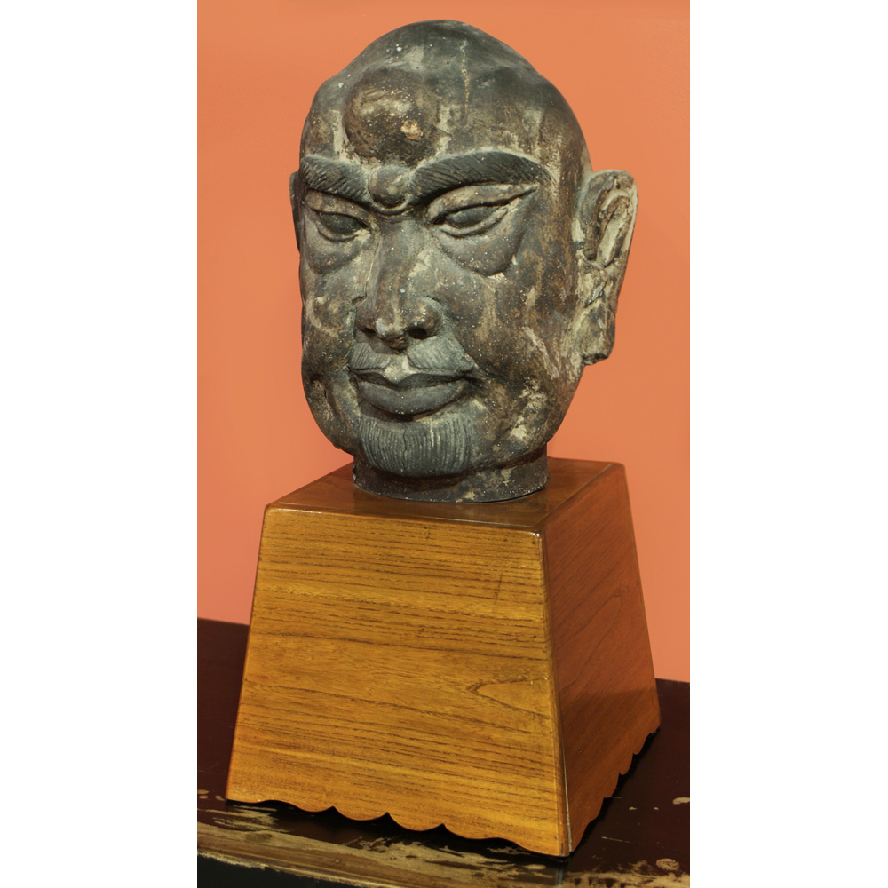 Distressed Wooden Head Asian Sculpture