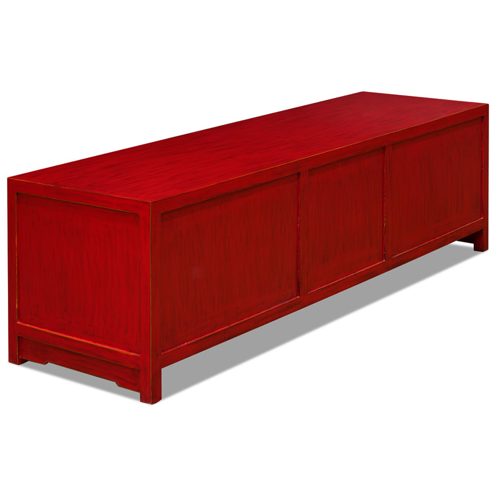 Distressed Red Elmwood Chinese Ming Media Cabinet