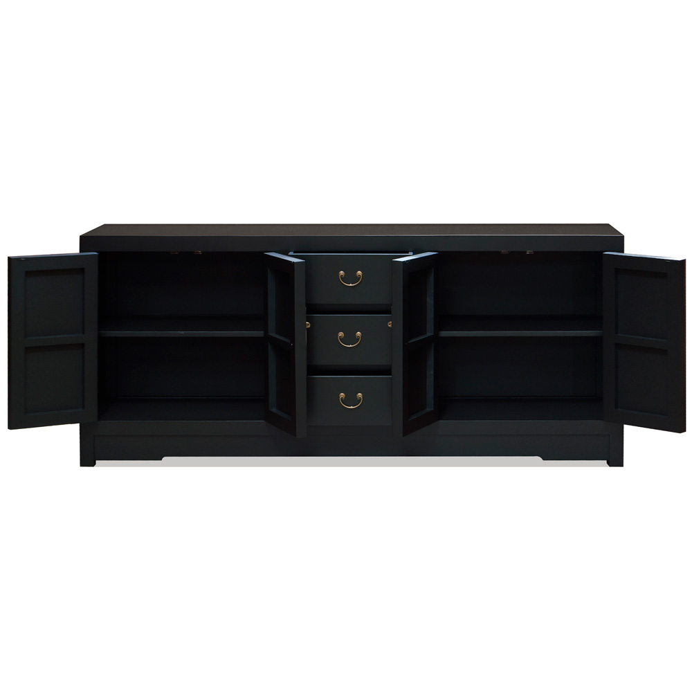 Matte Black Elmwood Chinese Ming Sideboard with Assorted Compartments