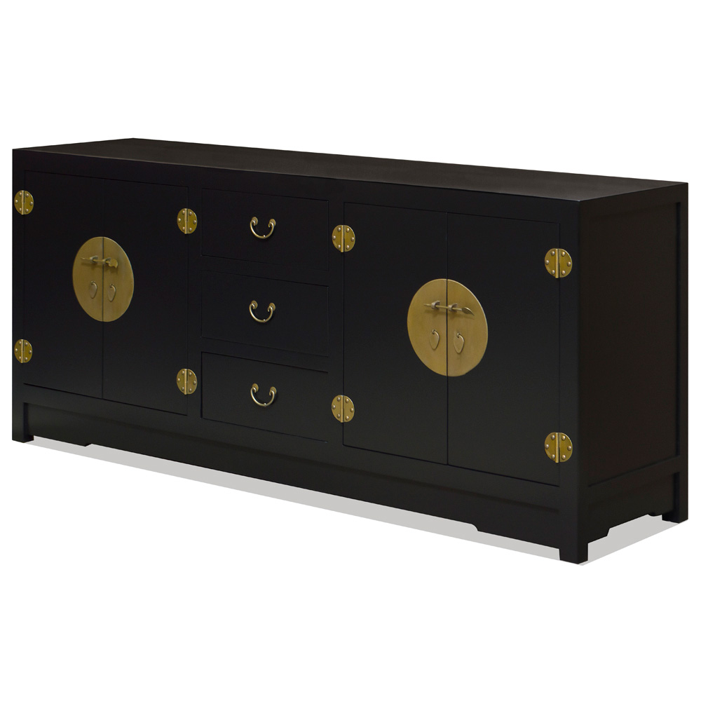 Matte Black Elmwood Chinese Ming Sideboard with Assorted Compartments