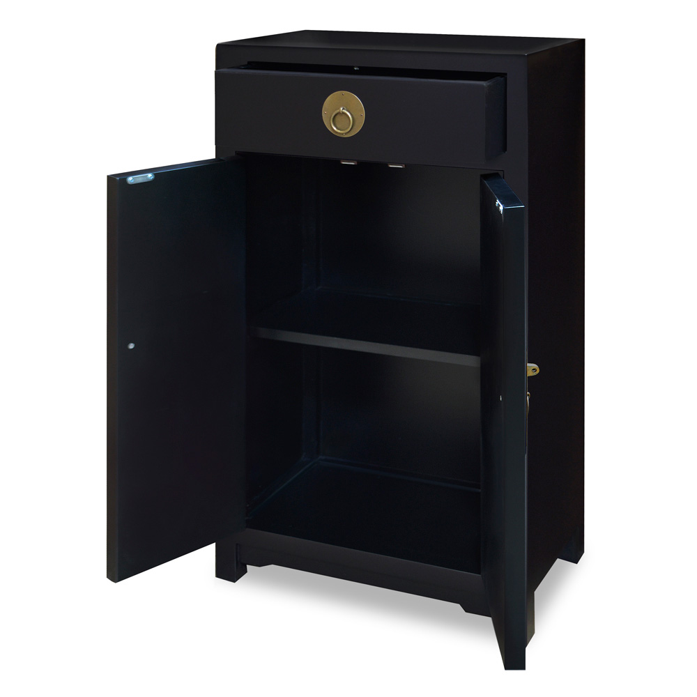 Slim Matte Black Elmwood Chinese Ming Cabinet