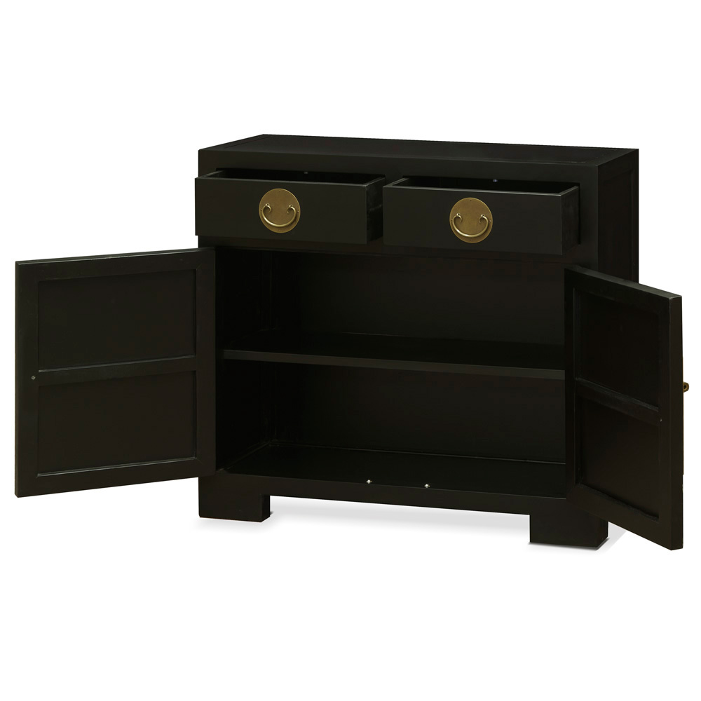 Matte Black Elmwood Chinese Ming Cabinet