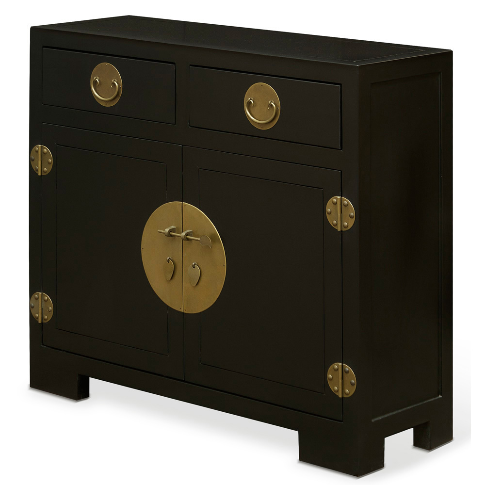 Matte Black Elmwood Chinese Ming Cabinet