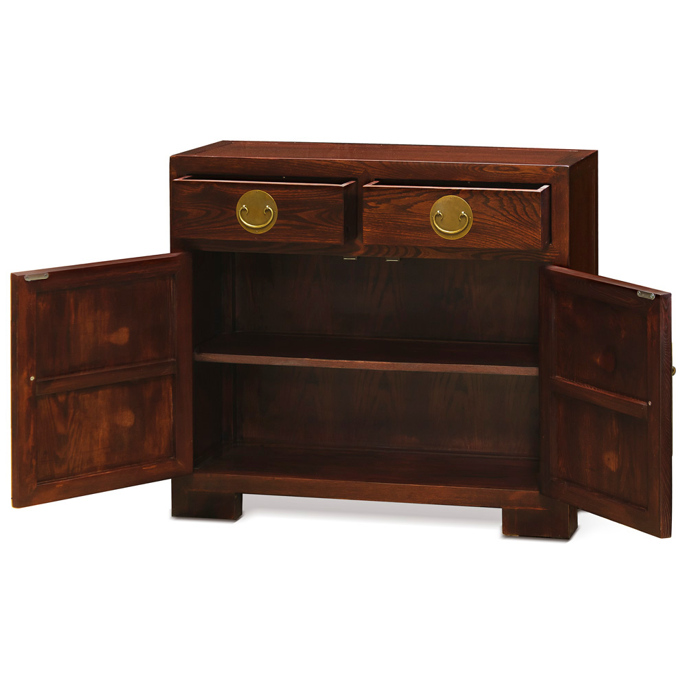 Mahogany Finish Elmwood Chinese Ming Cabinet