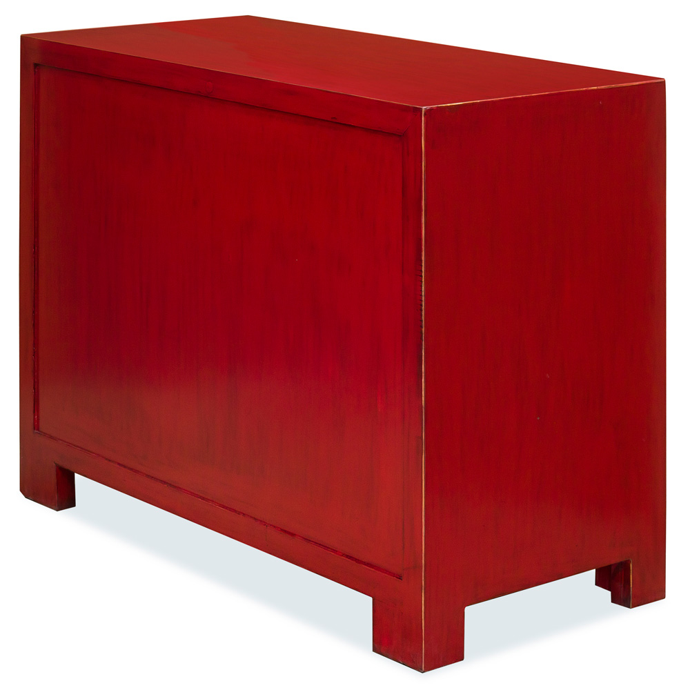 Distressed Red Elmwood Chinese Ming Vanity Cabinet