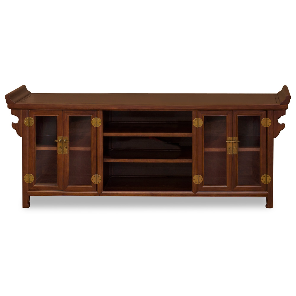 Mahogany Finish Elmwood Asian Altar Media Cabinet