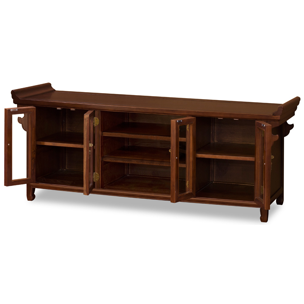 Mahogany Finish Elmwood Asian Altar Media Cabinet