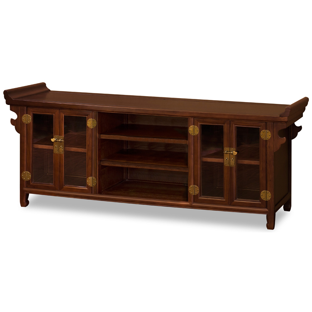 Mahogany Finish Elmwood Asian Altar Media Cabinet