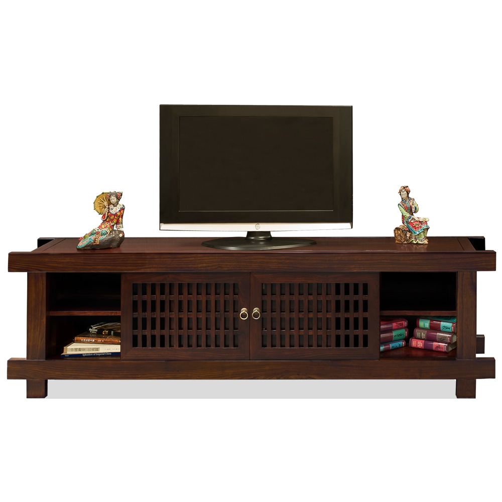 Mahogany Finish Elmwood Japanese Shinto Media Cabinet