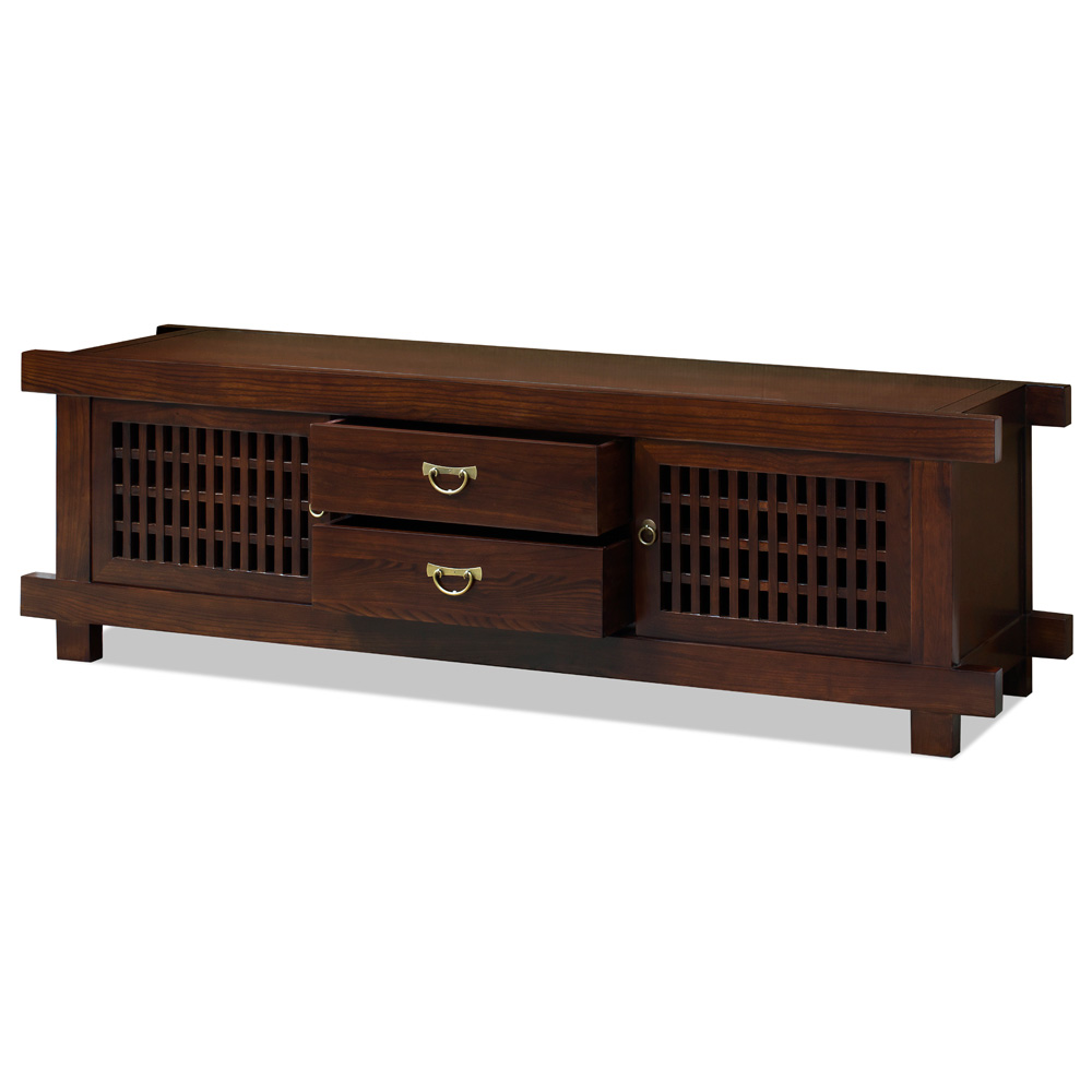 Mahogany Finish Elmwood Japanese Shinto Media Cabinet