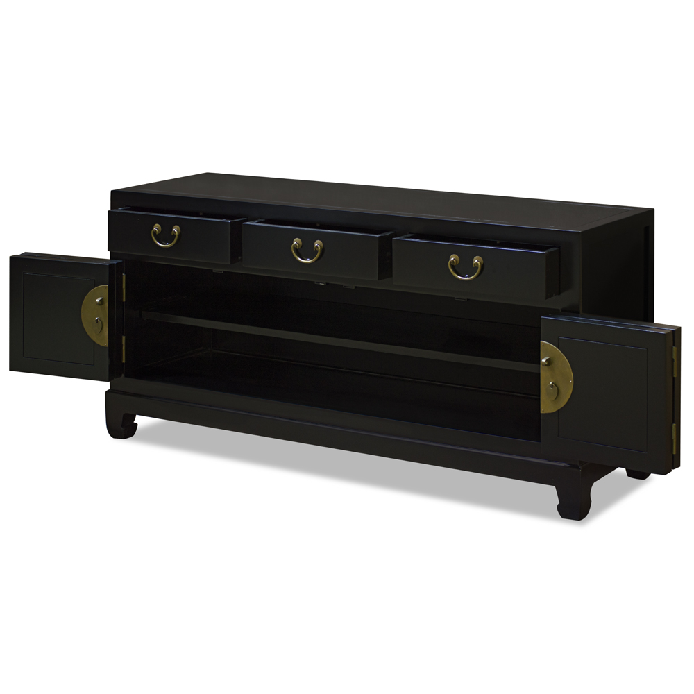 Matte Black Elmwood Bi-Fold Door Chinese Ming Media Cabinet