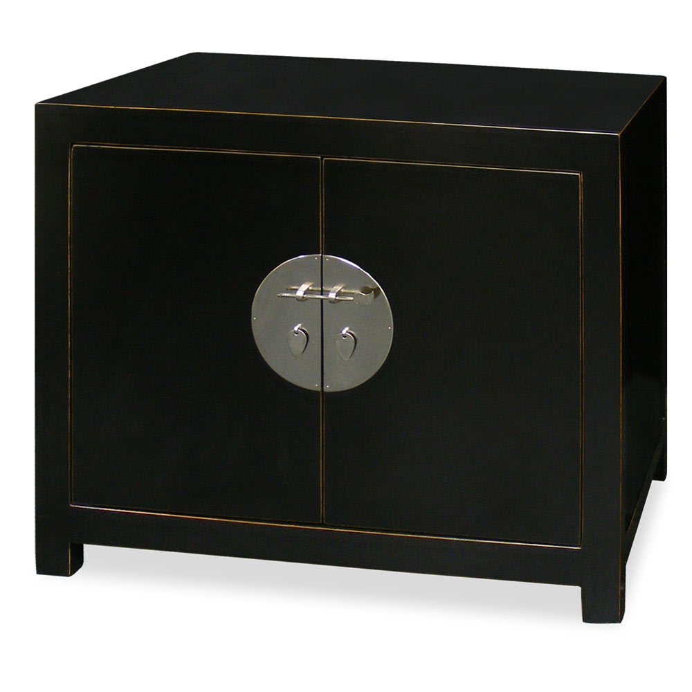 Distressed Black Elmwood Chinese Ming Vanity Cabinet