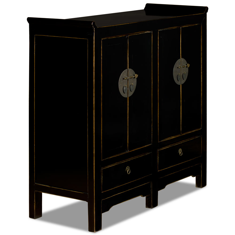 Distressed Black Elmwood Altar Style Ming Oriental Cabinet